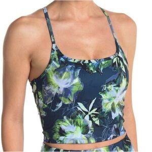 NWT - X by Gottex Blue and Green Floral Print Cropped Cami - Workout Performance